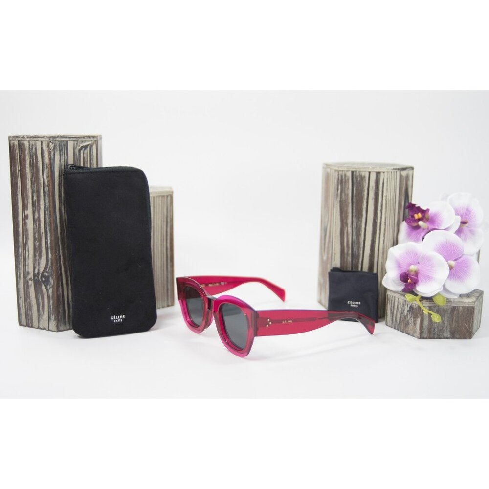 Celine Fuchsia Acrylic Cat Eye Logo Sunglasses NWT Case